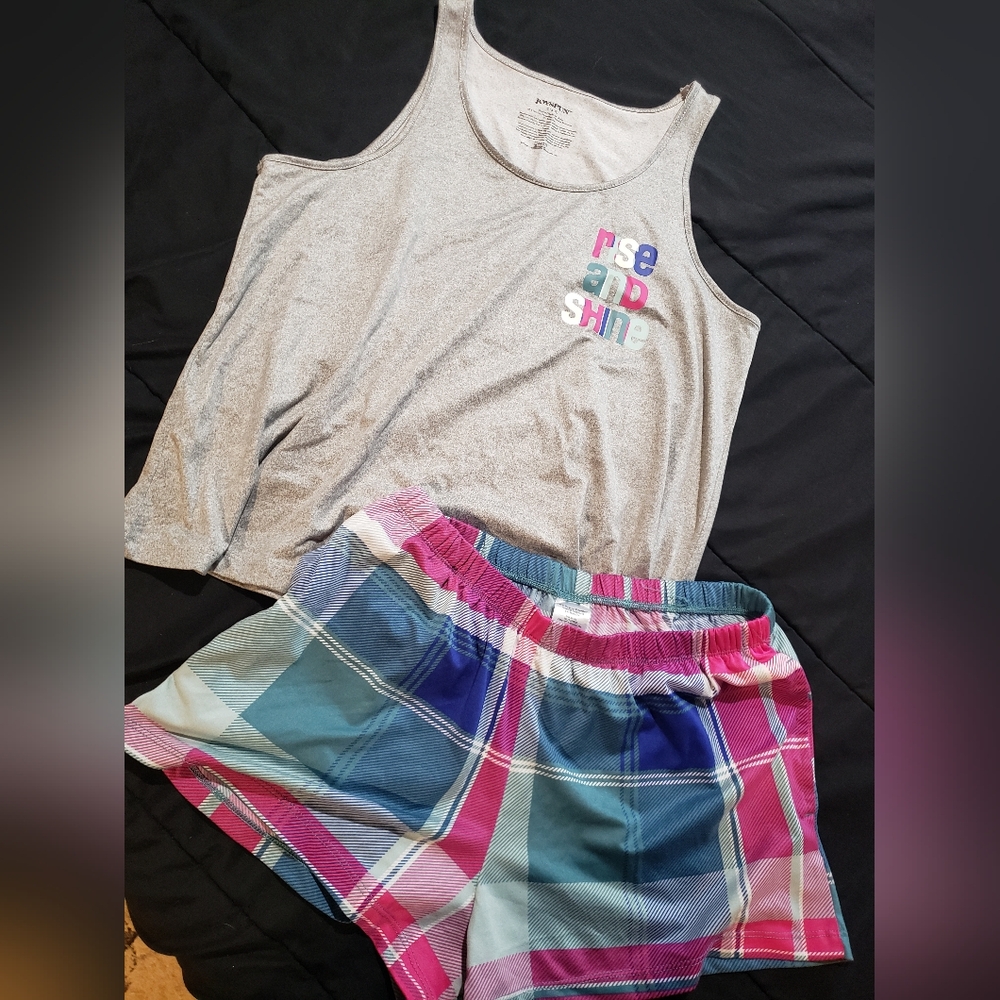 Graphic Tank Top and Plaid Shorts PJ Set • Size Small